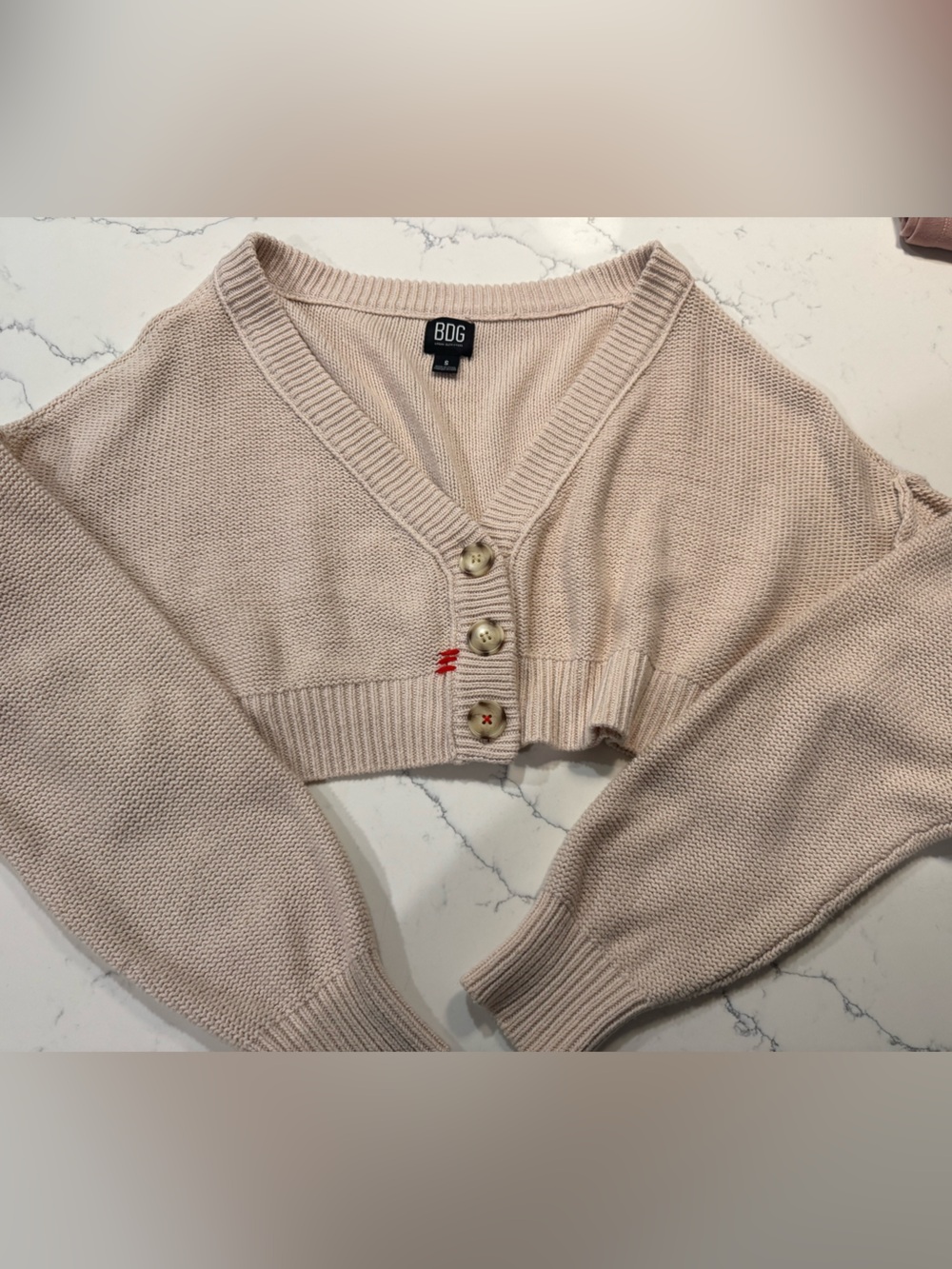 Urban Outfitters Beige Cropped Button-Front Cardigan